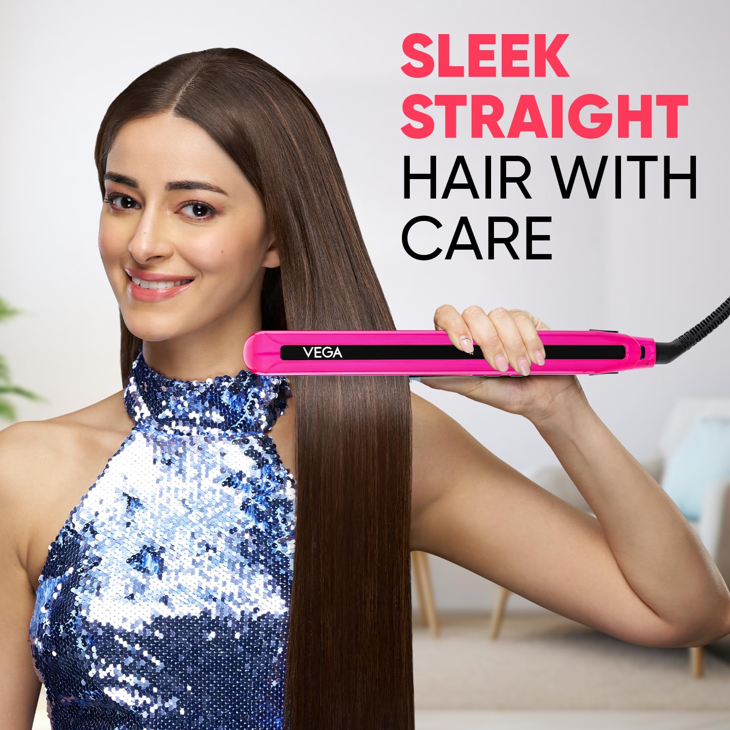 Vega Trendy Hair Straightener for Men and Women with Ceramic Coated Floating Plates, Temperature Setting