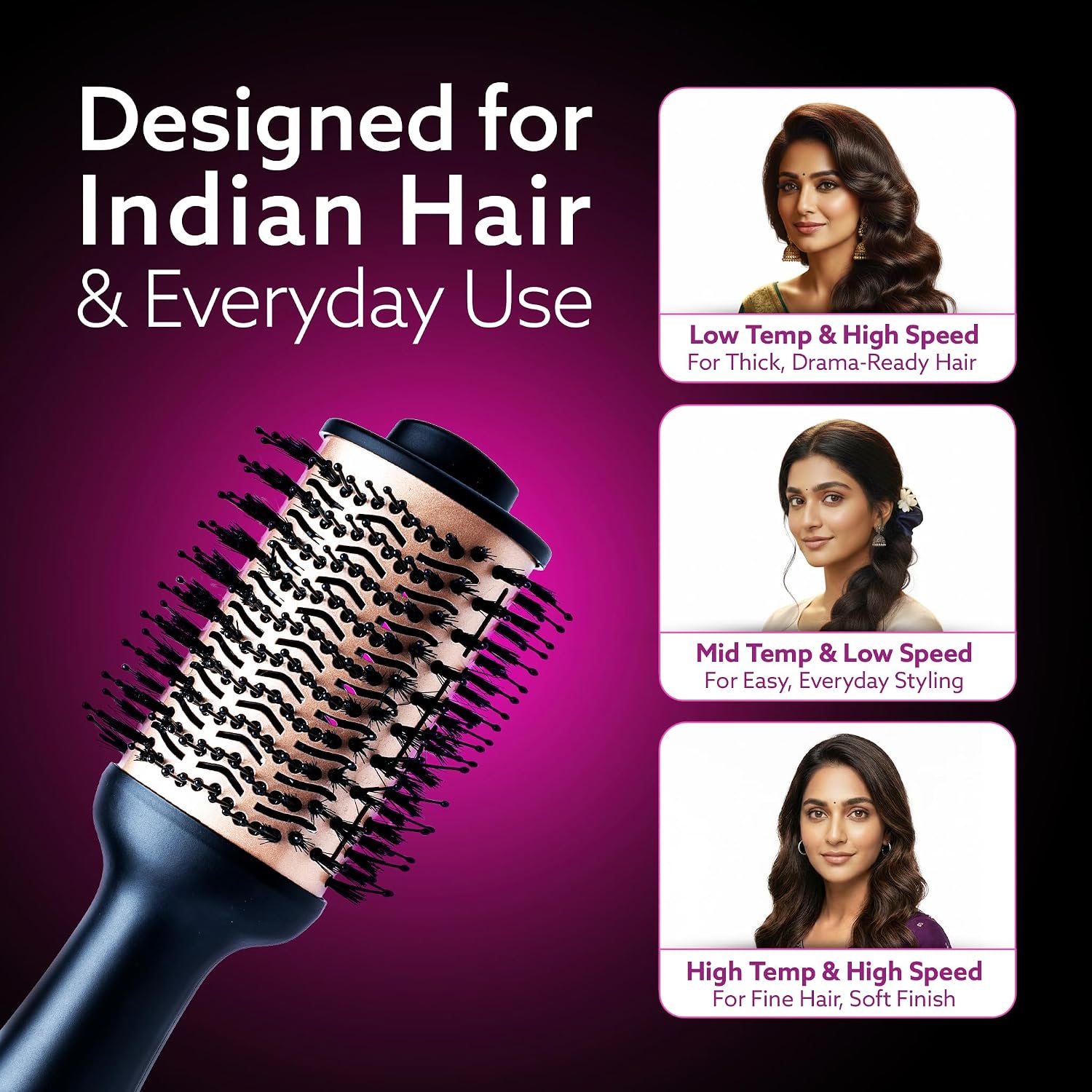AGARO Hot Air Brush for Hair, Blow Dryer Brush, Volumizer & Styler, 360° Air flow Vent, Oval Barrel for Hair Volume, Charcoal Bristles, Ceramic Coating...