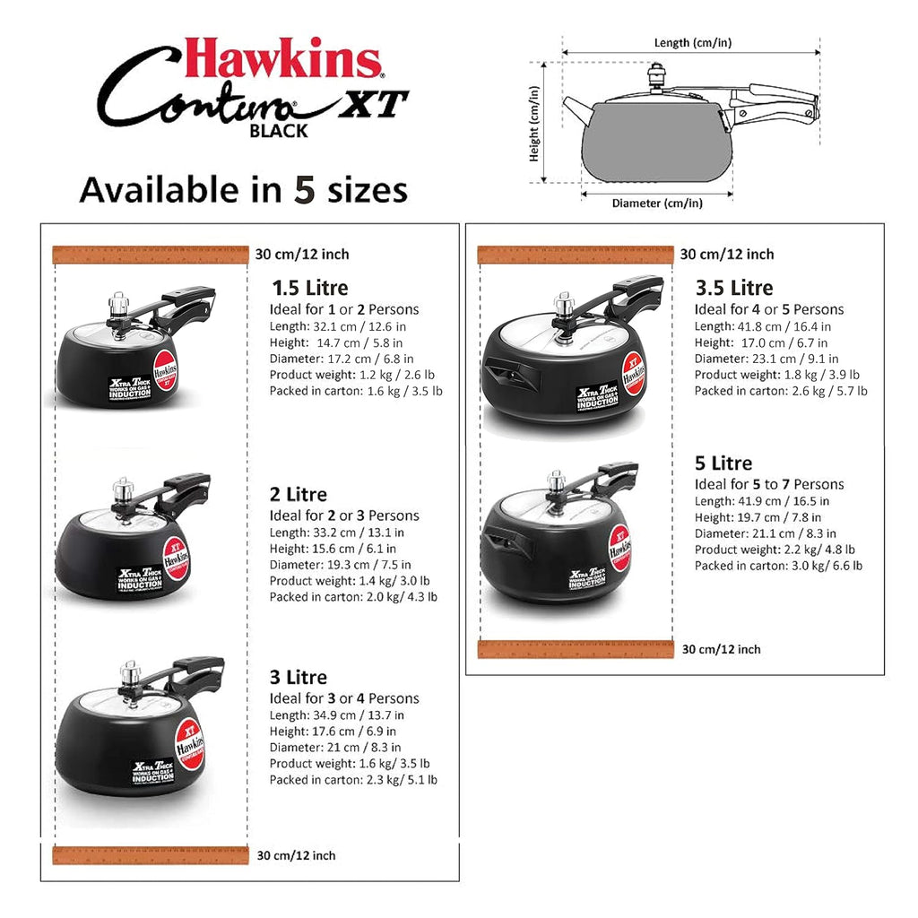Hawkins 1.5 Litre Contura Black XT Pressure Cooker, Small Induction Cooker, Extra Thick Handi Cooker, Black (CXT15)