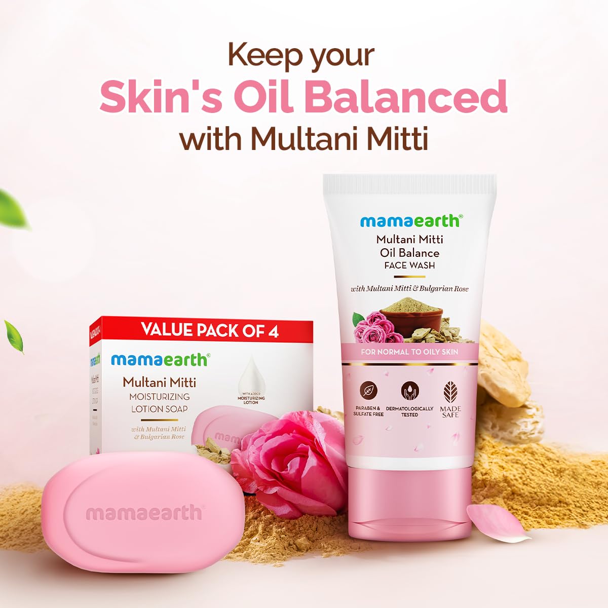 Mamaearth Multani Mitti Oil Balance Face Wash with Multani Mitti & Bulgarian Rose for Normal to Oily Skin - 150 ml