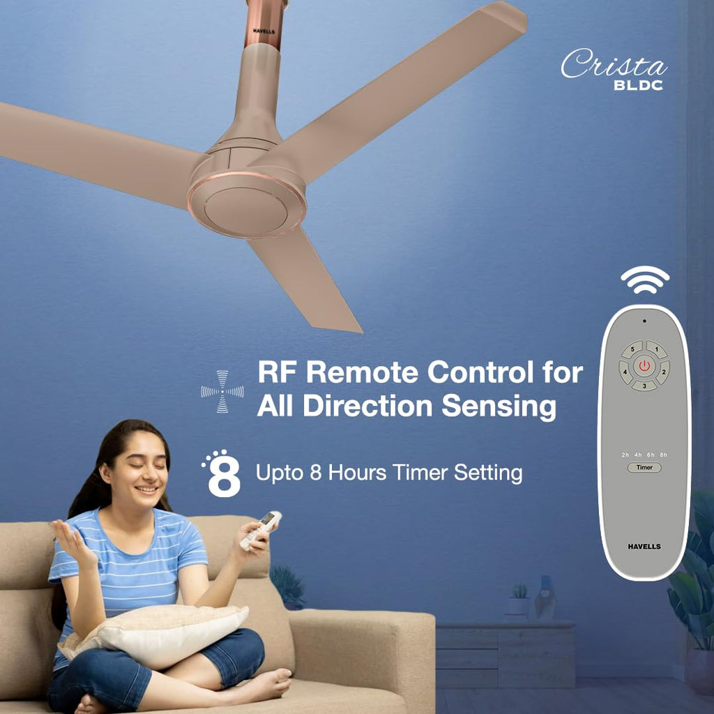 Havells 1200mm Crista Bldc Motor Ceiling Fan|Premium Finish With Rf Remote,100% Copper,Upto 60% Energy Saving|Low Noise: 55Db,2 Year Warranty,Dust...