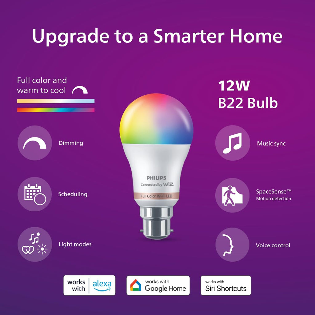 PHILIPS WiZ Neo 12W B22 Wi-Fi & Bluetooth LED Smart Bulb with Music Sync, Compatible with Amazon Alexa & Google Assistant, 16 Million Colours &..