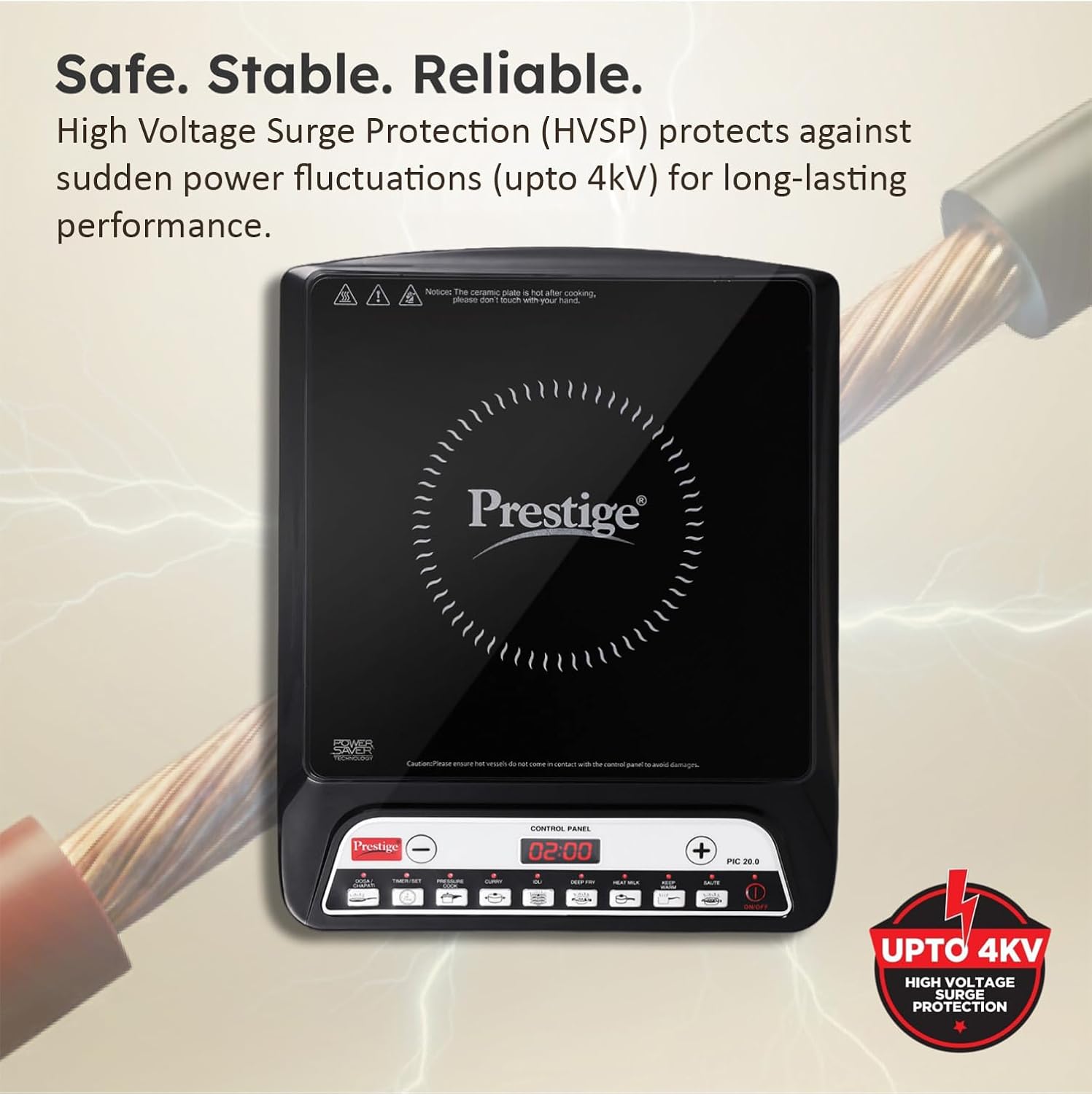 Prestige PIC 20 1600 Watts Induction Cooktop | 4KV Surge Protection | 8 Preset Indian Menu Options & Timer | Soft Touch Button | Easy to Clean | Portable | Black | 1Y Warranty | BIS