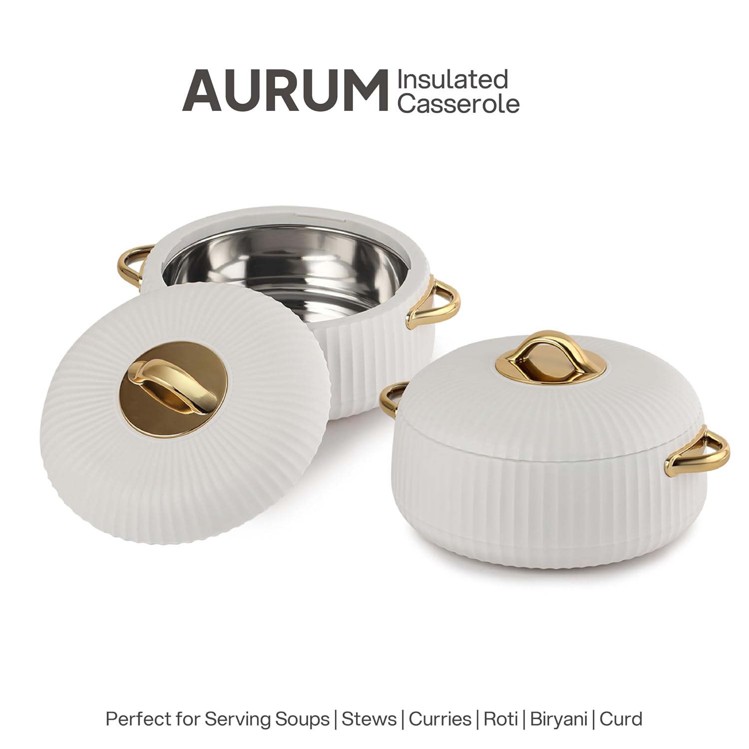 CELLO Aurum Insulated Casserole Hot Pot Box Set of 2 Pcs 1000ml White |