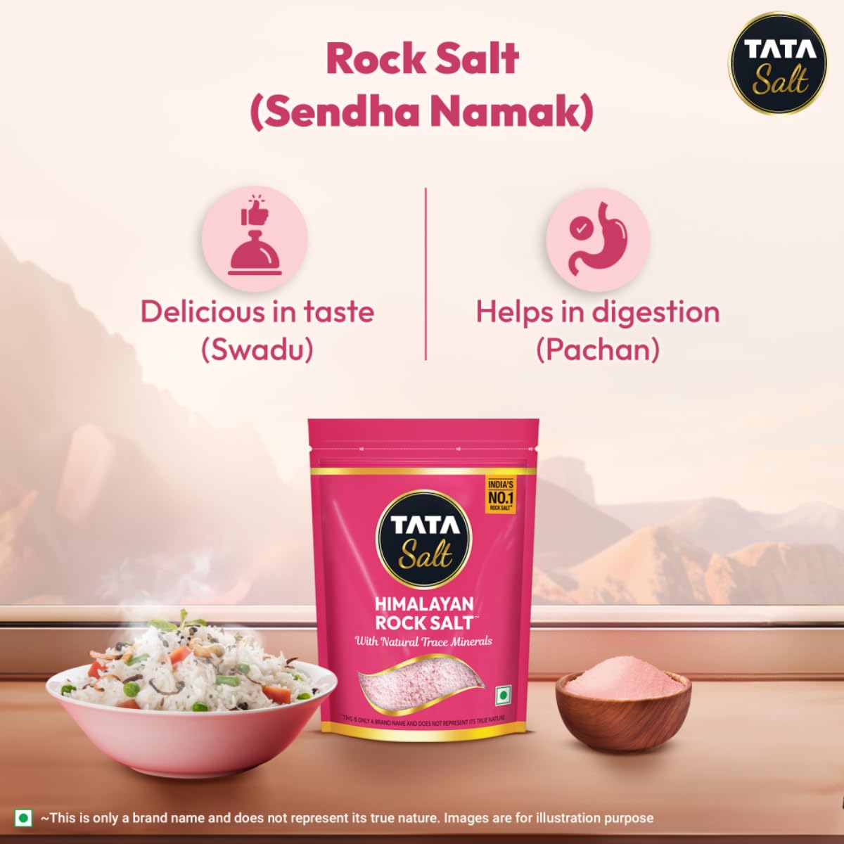 Tata Himalayan Rock Pink Salt, 1kg Pouch,