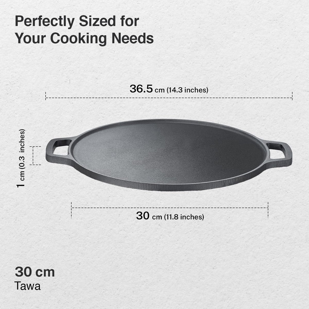 Prestige Neocast Flo Smooth Finish Cast Iron Dosa Tawa 30cm Black|Works On Gas & Induction|