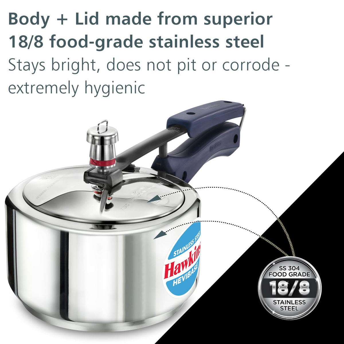 Hawkins 2 Litre Pressure Cooker | Stainless Steel | Hevibase | Straight Body | Induction Compatible | Ideal for 2–3 persons | Silver (HSI20)|Induction and...
