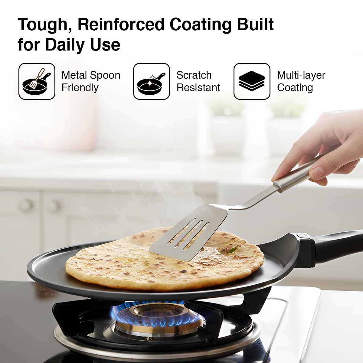 Prestige Omega Die-Cast Plus Aluminium Non-Stick Tawa 31 Cm, Black