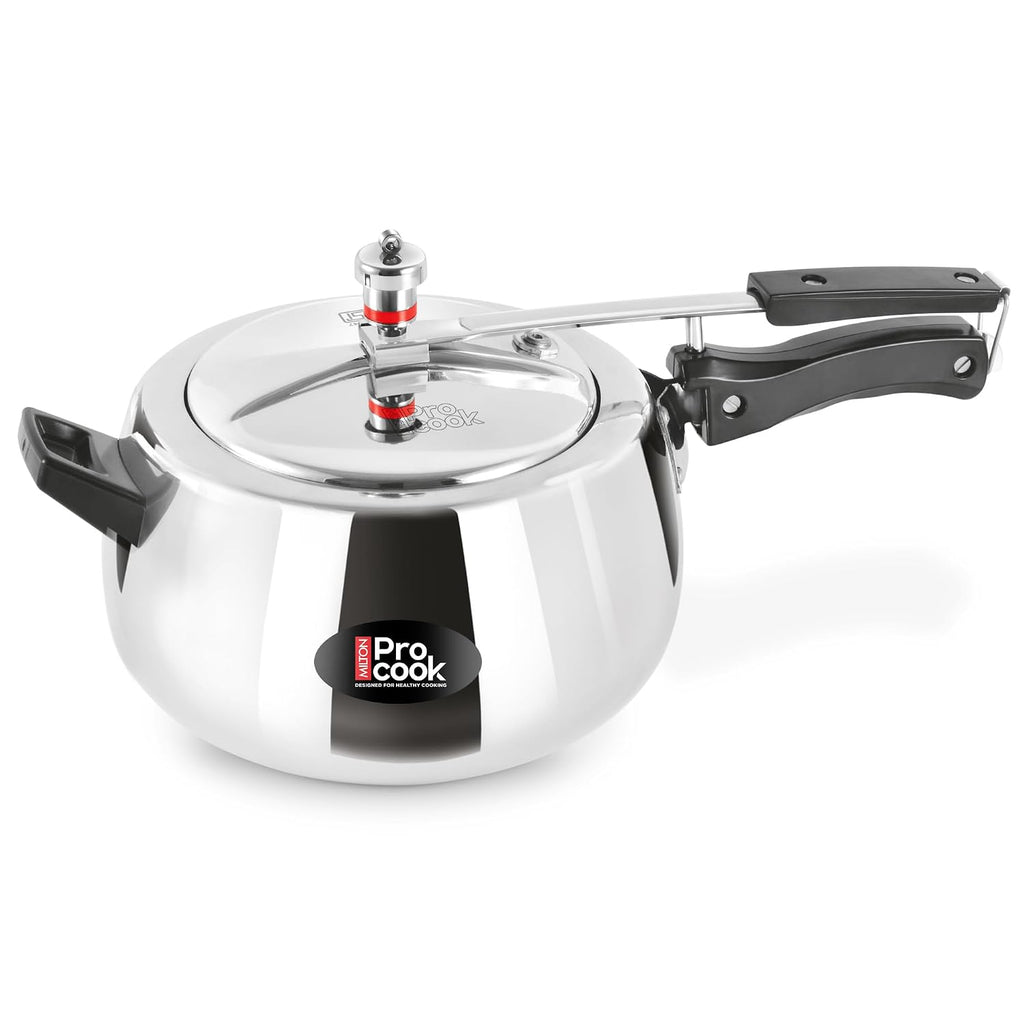 Milton Pro Cook Aluminium Induction Curve Pressure Cooker With Inner Lid, 5 Litre, Silver | Hot Plate Safe | Flame Safe