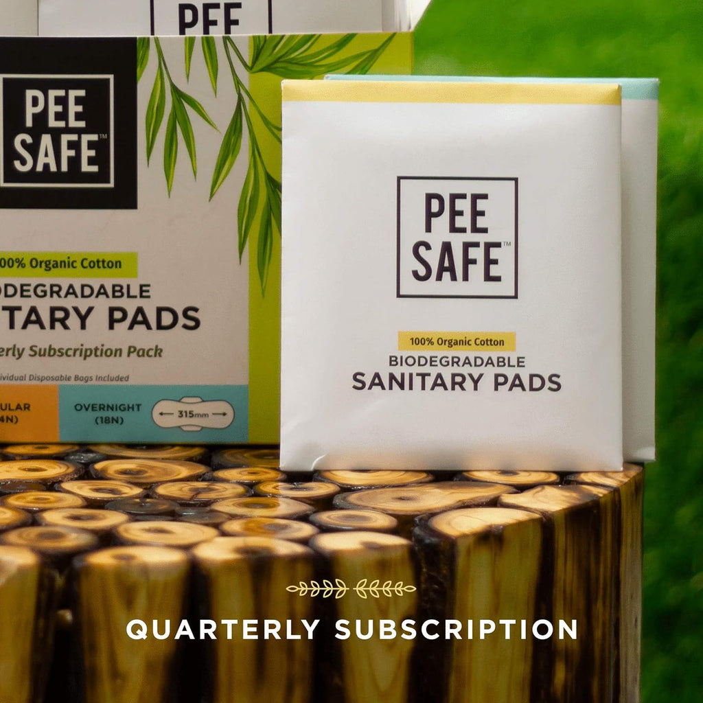 Pee Safe 100% Organic Cotton Sanitary Pads | 14 Regular & 18 Overnight Pads | Quarterly Pack, Anti-Bacterial, Superb Absorbency, Skin Friendly, Comfortable