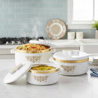 CELLO Exotic Insulated Casserole Set of 3, (500ml, 1000ml, 1500ml) White |