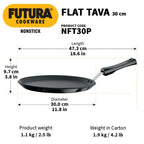 Hawkins Futura 30 cm Flat Tava, Non Stick Tawa with Plastic Handle, Tawa with Rim, Pancake Pan, Flat Pan, Black (NFT30P)