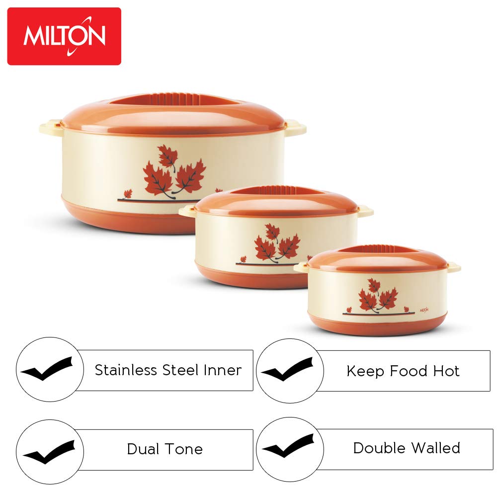 Milton Orchid Jr. Inner Steel Casserole (450 ml, 790 ml, 1260 ml) Gift Set of 3