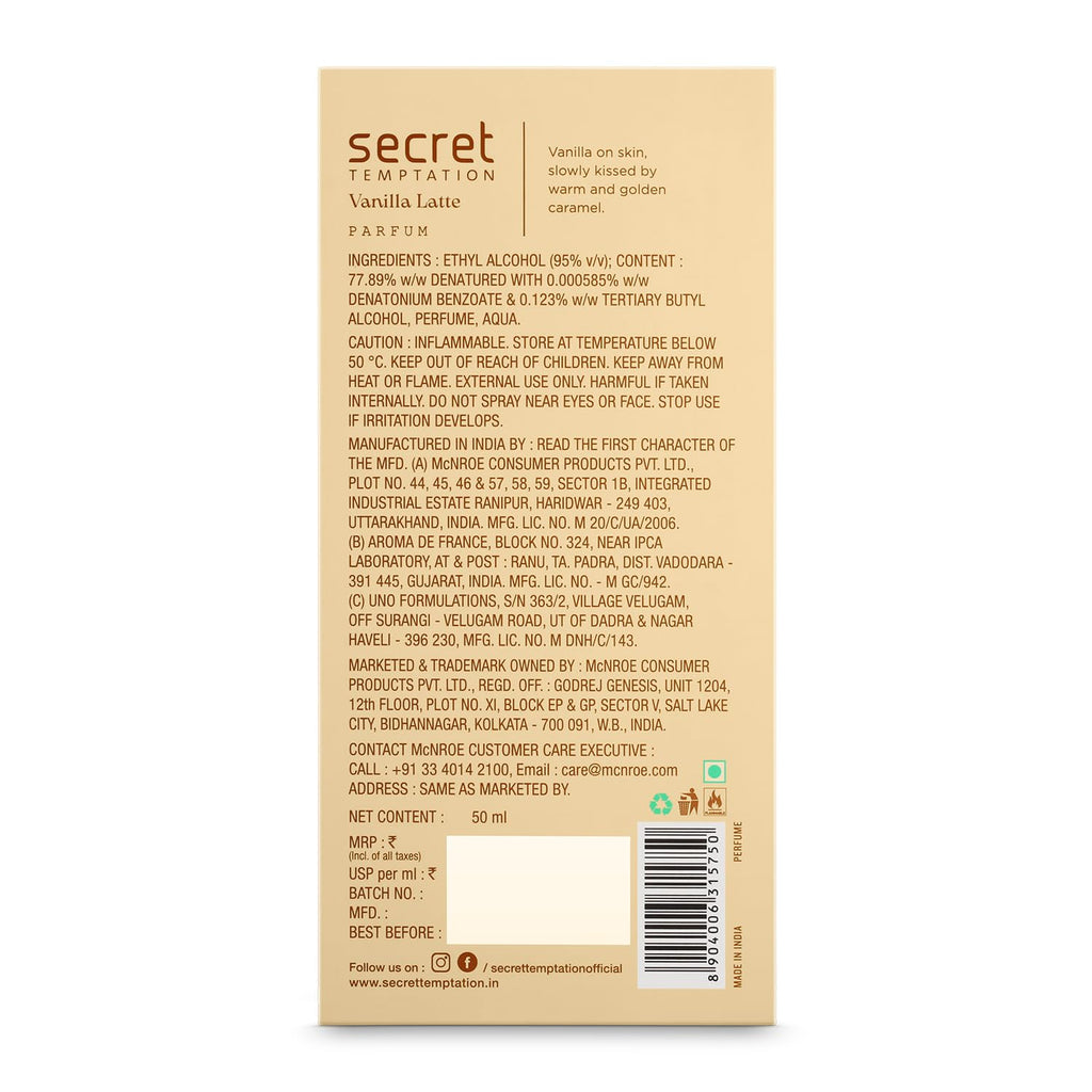 Secret Temptation Vanilla Latte Eau De Parfum for Women, 50ml | Warm & Sweet Vanilla Fragrance for Women | Long-Lasting Women’s Perfume | Perfect For...