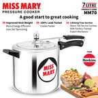 Hawkins Aluminium 7 Litre Miss Mary Pressure Cooker, Inner Lid Cooker, Silver (Mm70)