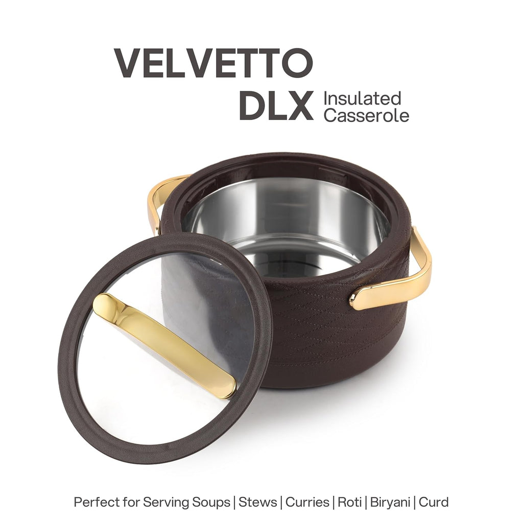 CELLO Velvetto Deluxe 2000 Insulated Casserole Hot Box for Kitchen 2000 ml, Brown |