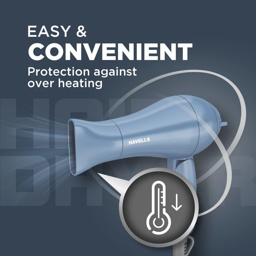 Havells 1000W Foldable Hair Dryer | 2 Heat Settings (Hot/Warm)  | HD1835