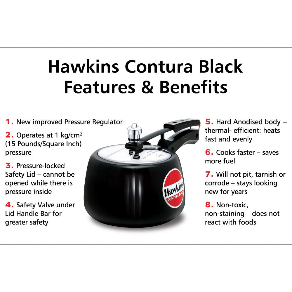Hawkins 3 Litre Contura Black Pressure Cooker, Hard Anodised Inner Lid Cooker, Handi Cooker, (CB30)