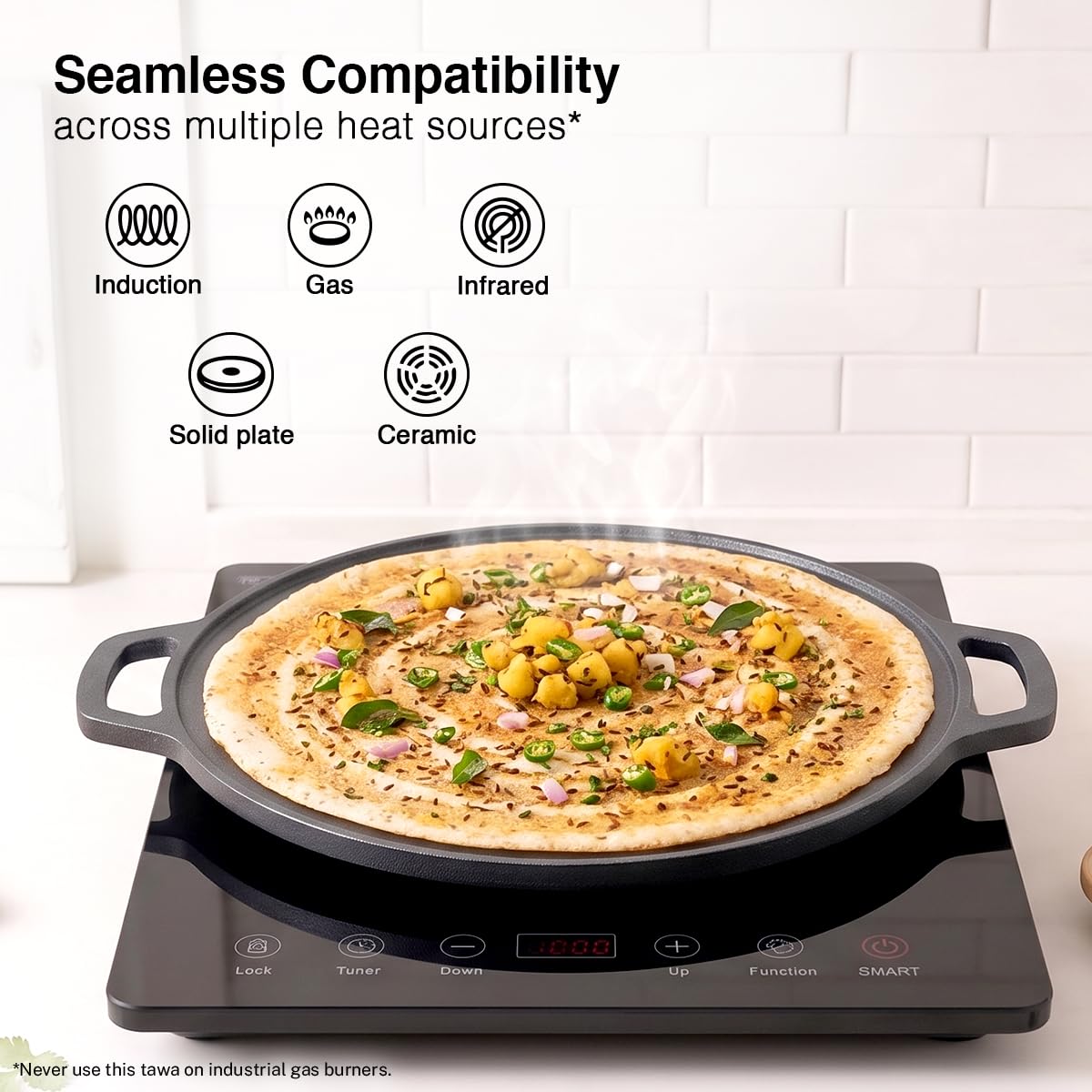 Prestige Neocast Flo Smooth Finish Cast Iron Dosa Tawa 30cm Black|Works On Gas & Induction|
