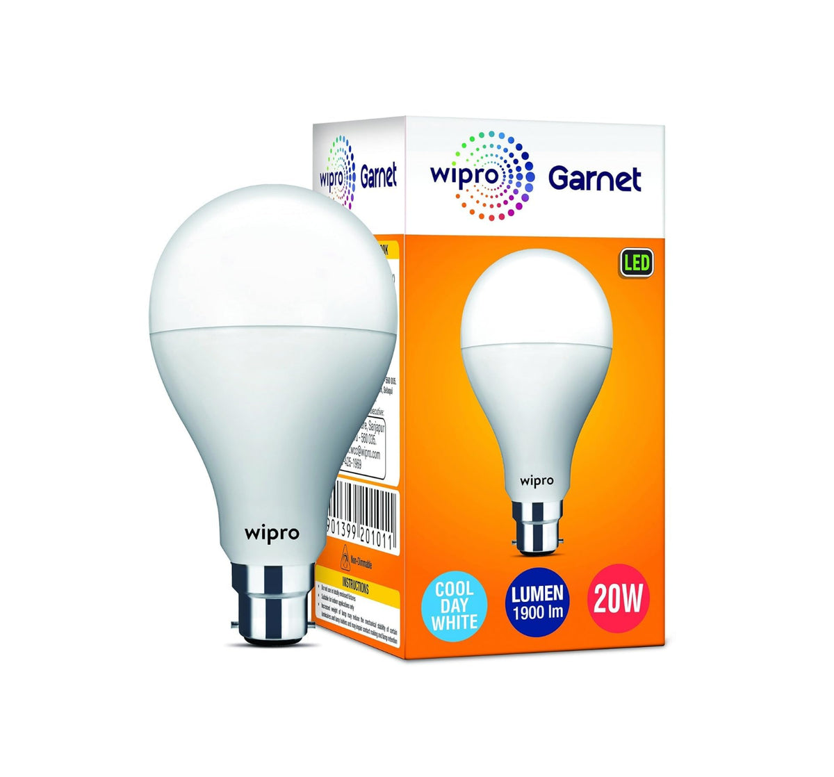 Wipro Garnet A60 Base B22D 20-Watt LED Bulb (White, Pack of 1)