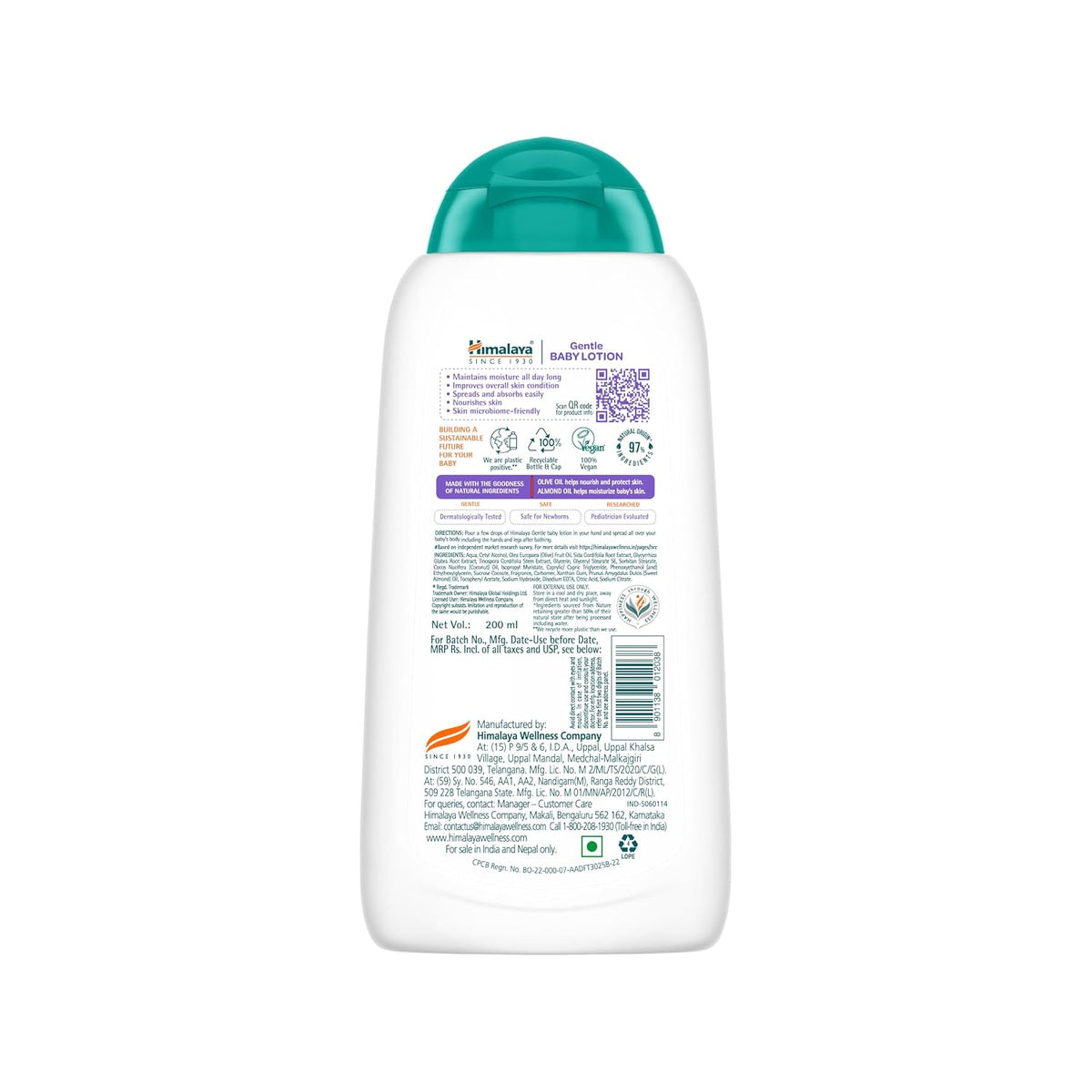 Himalaya Gentle Baby Lotion 200ml with Almond Oil, Olive Oil & Giloy | pH 5.5 | No. 1 Doctor Recommended Baby Lotion* | Hypoallergenic | Nourishing Baby Moisturizer for All Skin Types