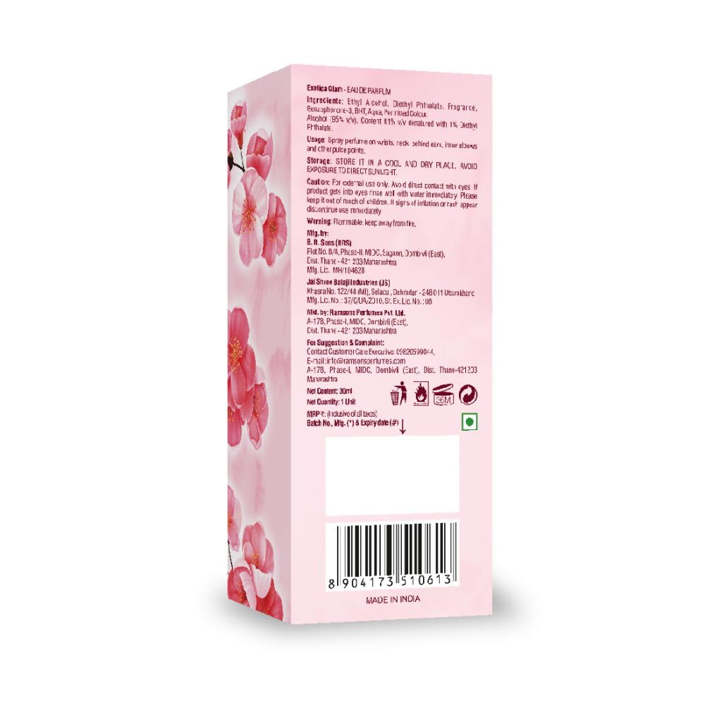 Ramsons Exotica Glam Perfume for Women - 30ml | TN - Fruity, Plum, Citrus & Green | MN - Spicy, Honey, Herbal & Floral | BN - Musk, Amber, Vanilla...