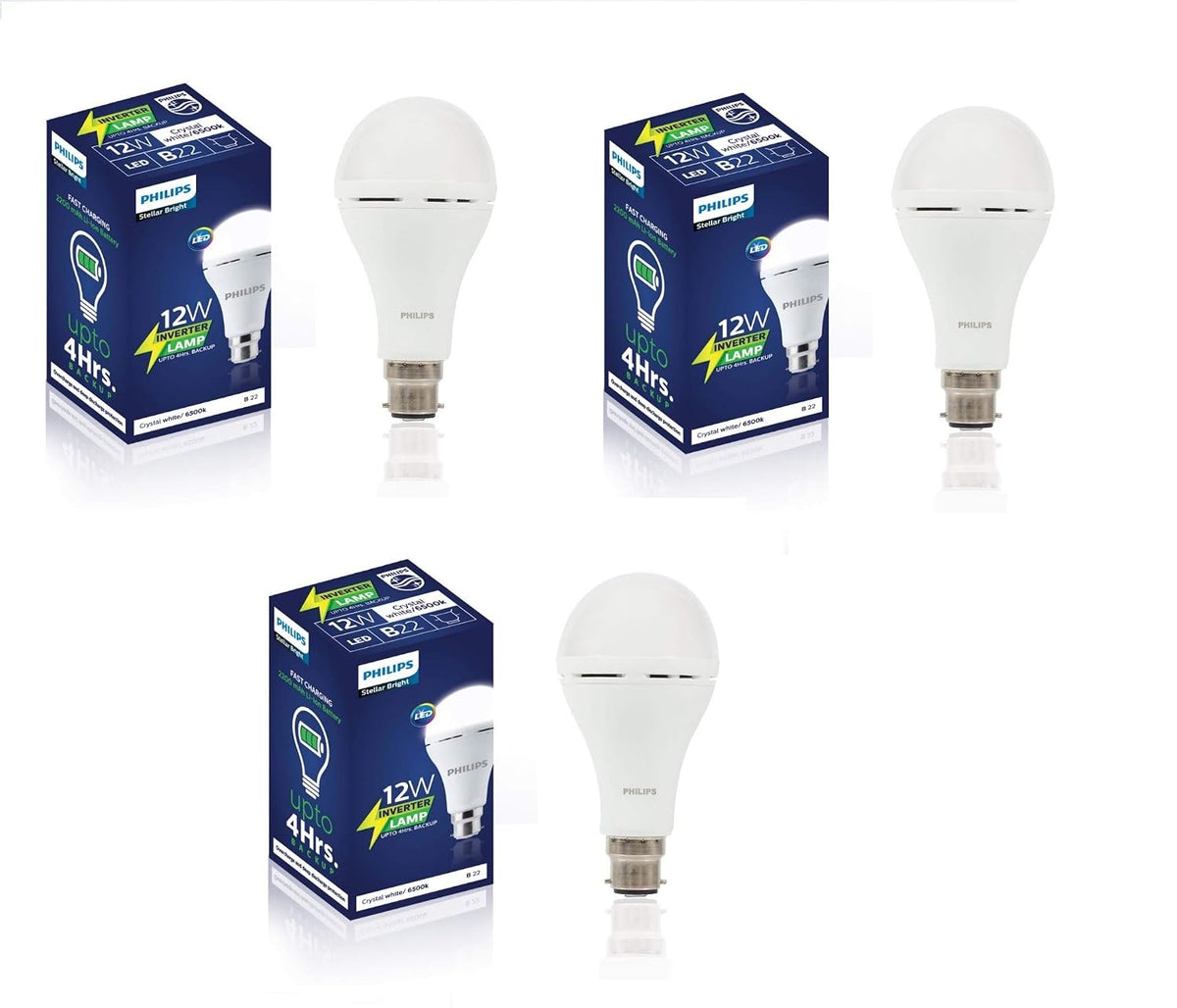 PHILIPS 12W Emergency Bulb | Rechargeable Emergency Bulb for Power Cuts | Backup : 4hrs, Cool Day Light,Pack of 3 | b22d | LED