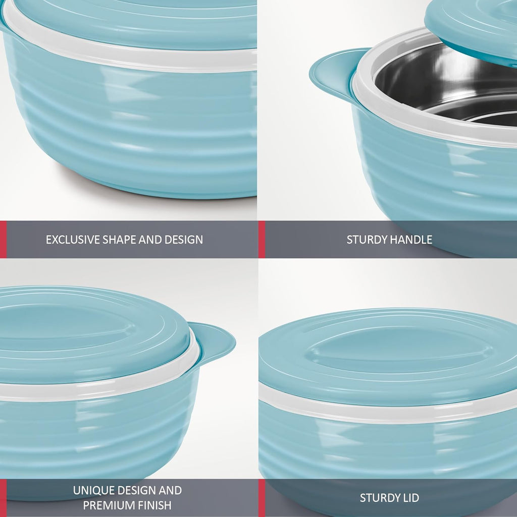 MILTON Aspire Jr. Set of 3 Serving Casserole Double Walled Inner Stainless Steel, (350ml, 720ml,1050ml)