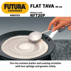 Hawkins Futura 30 cm Flat Tava, Non Stick Tawa with Plastic Handle, Tawa with Rim, Pancake Pan, Flat Pan, Black (NFT30P)