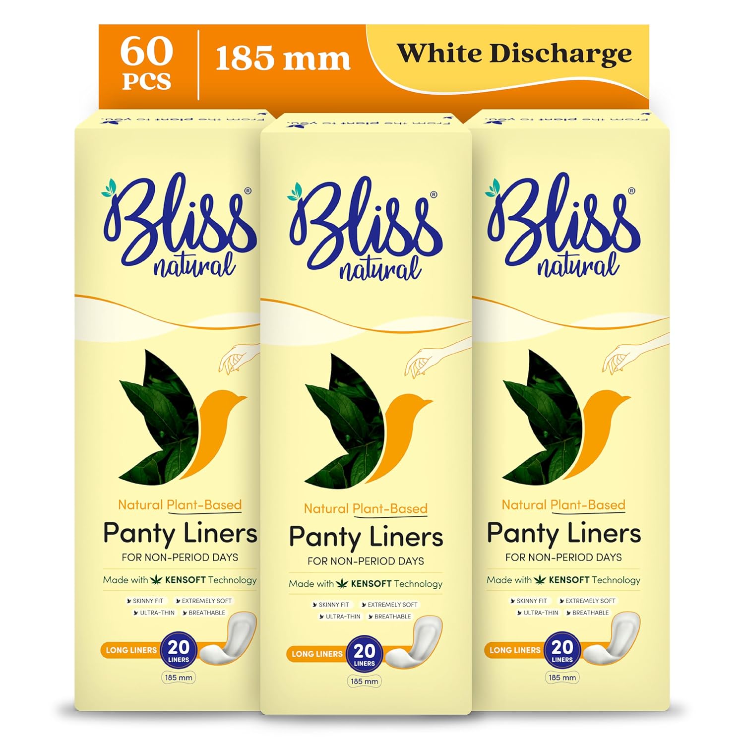 BLISSNATURAL Panty Liners for Women 185mm Daily Use (Pack of 60)