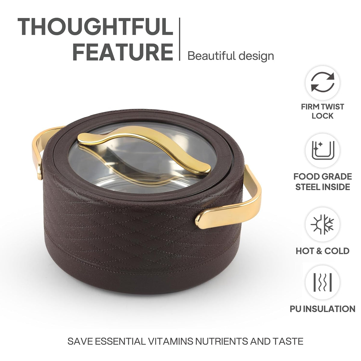 CELLO Velvetto Deluxe 1500 Insulated Casserole Hot Box for Kitchen 1500 ml, Brown |