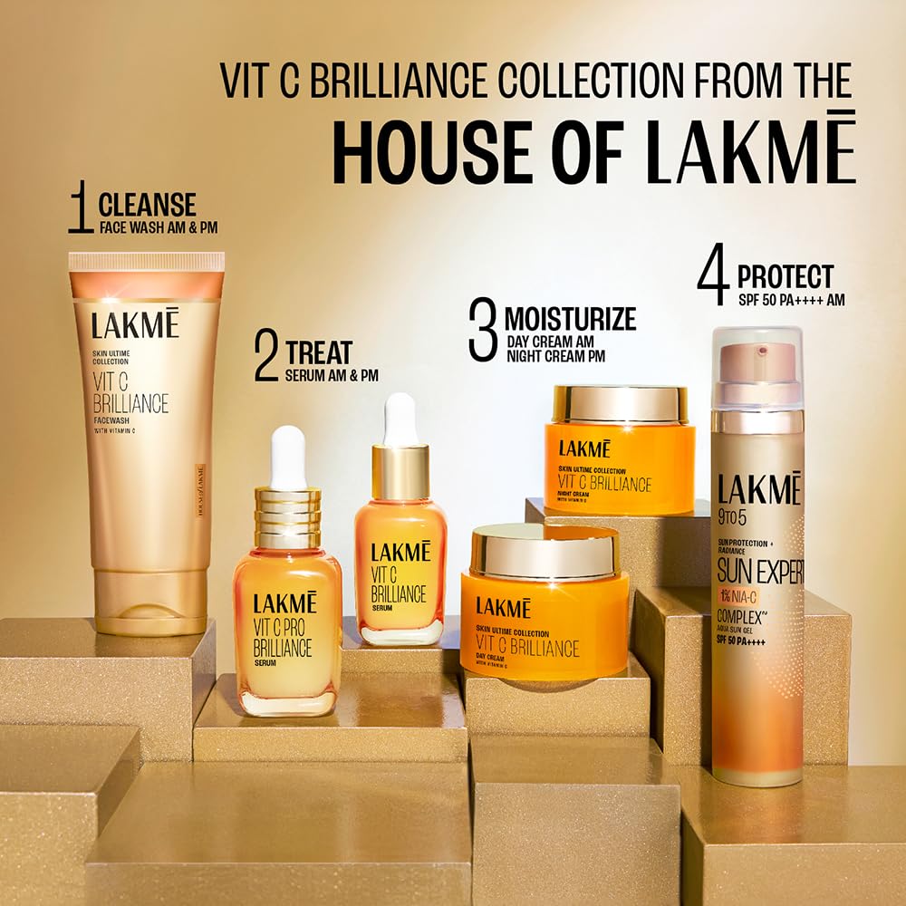 Lakme Vit C Brillance Serum, 10% Vit C Complex, Glass Skin in 21 Days, Tighter Brighter Skin, 30ml