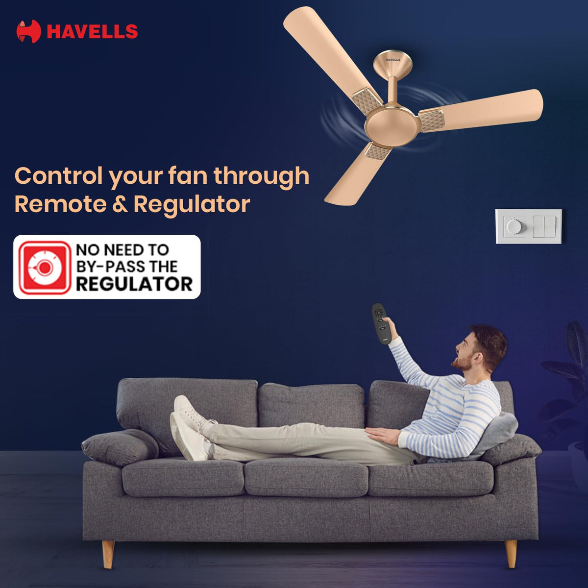 Havells 1200mm Enticer BLDC Prime Ceiling Fan| Compatible with Regulator & Remote| Upto 55% Energy Saving| 100% Copper Motor| 2...