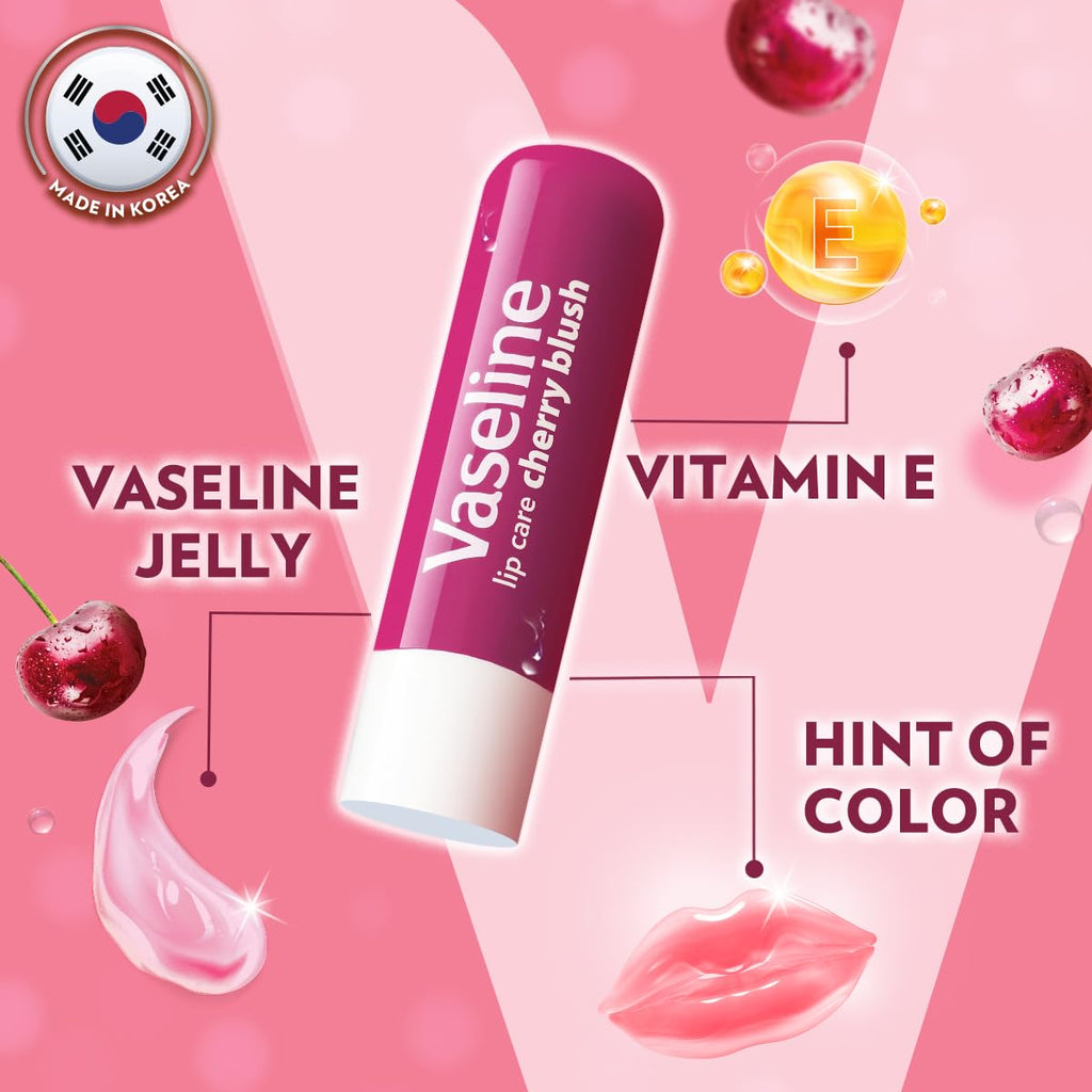 Vaseline Lip Care | Cherry Blush Tinted Lip Balm Stick | up to 48Hr moisturization | with petroleum jelly & Vitamin E | made in South Korea | 4.8g