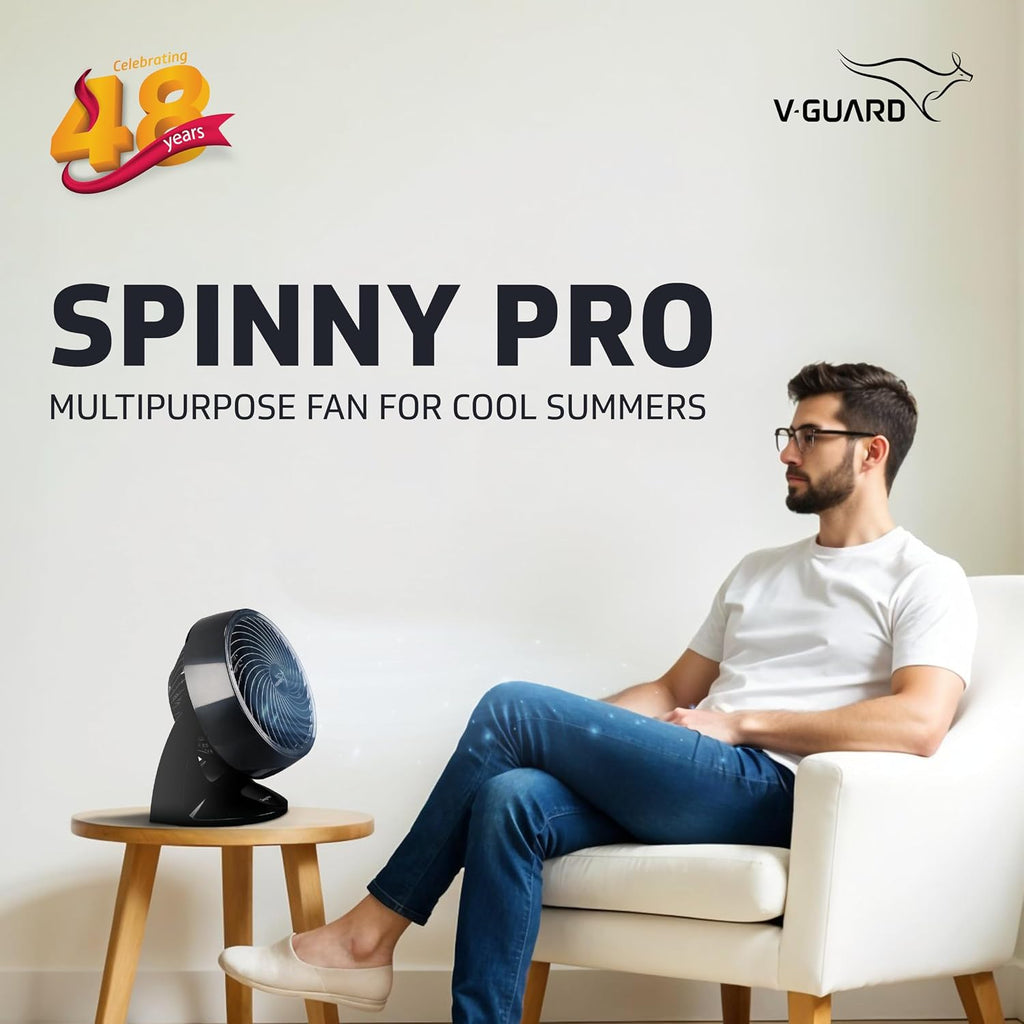 V-Guard Spinny Pro 180 mm Table & Wall Fan|ABS Body| 30 W|Black