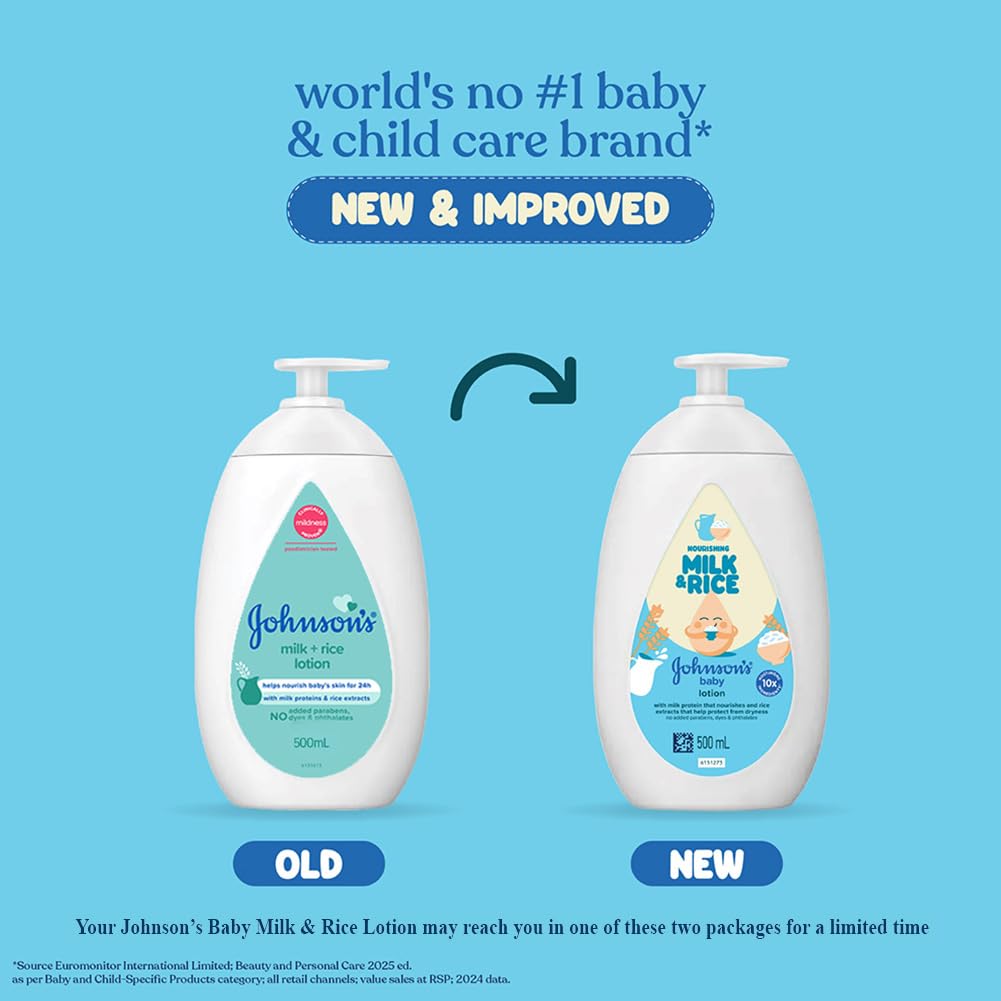 Johnson's Baby Milk and Rice Baby Lotion 500 ml| All Skin Types Including Sensitive Skin | With Milk Protein