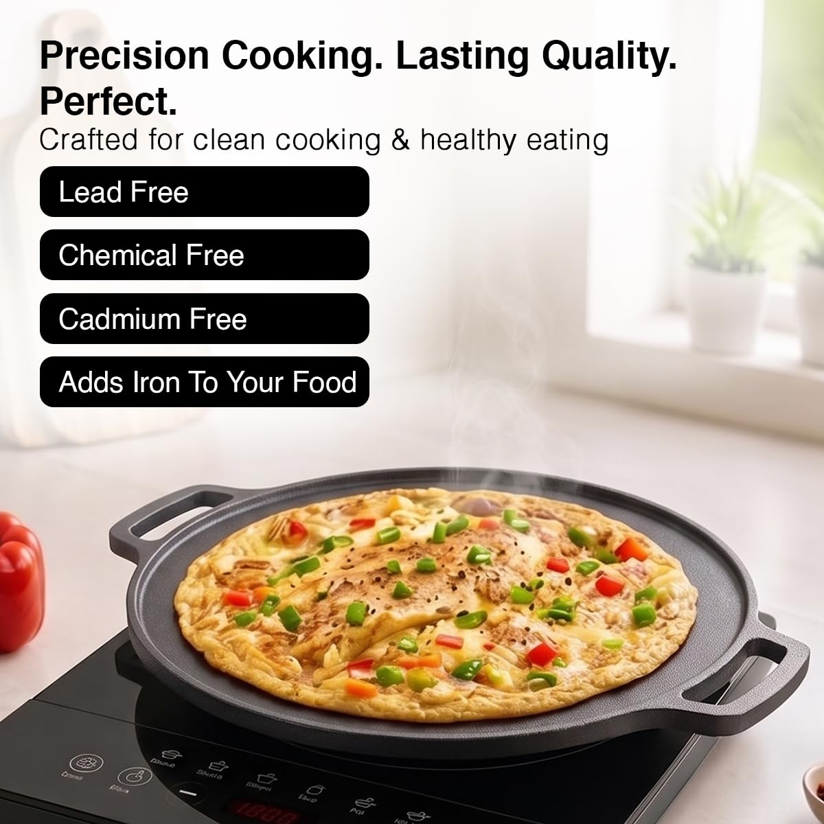 Prestige Neocast Flo Smooth Finish Cast Iron Dosa Tawa 30cm Black|Works On Gas & Induction|