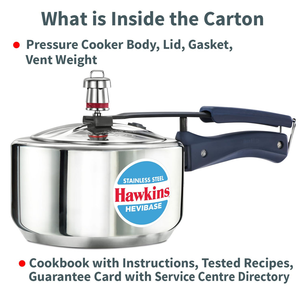 Hawkins 2 Litre Pressure Cooker | Stainless Steel | Hevibase | Straight Body | Induction Compatible | Ideal for 2–3 persons | Silver (HSI20)|Induction and...