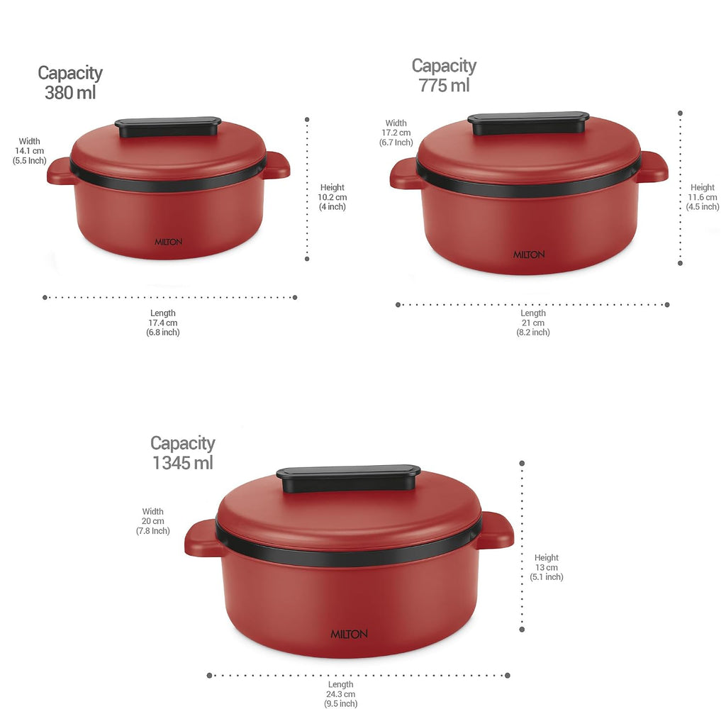 Milton Micronova Jr. Gift Set Inner Stainless Steel Casserole, Set of 3 (380 ml, 775 ml, 1345 ml)