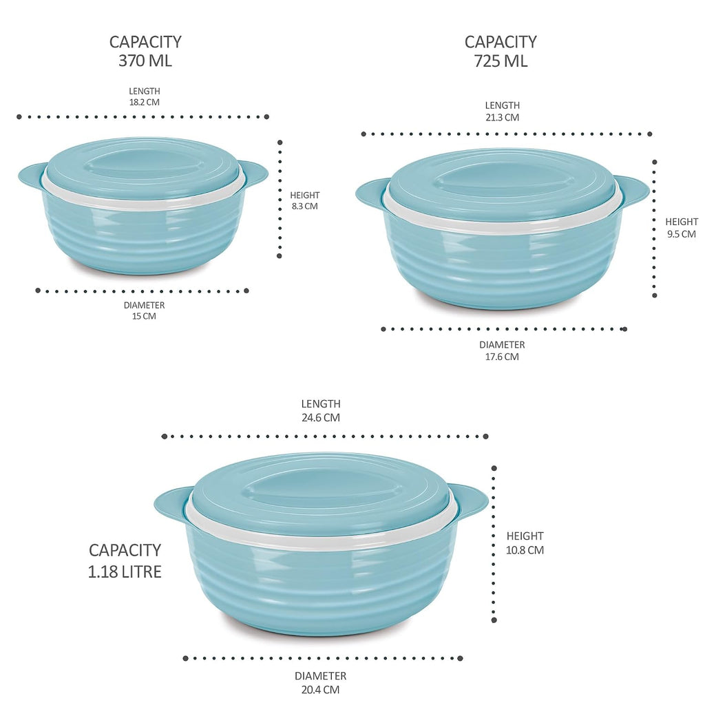 MILTON Aspire Jr. Set of 3 Serving Casserole Double Walled Inner Stainless Steel, (350ml, 720ml,1050ml)