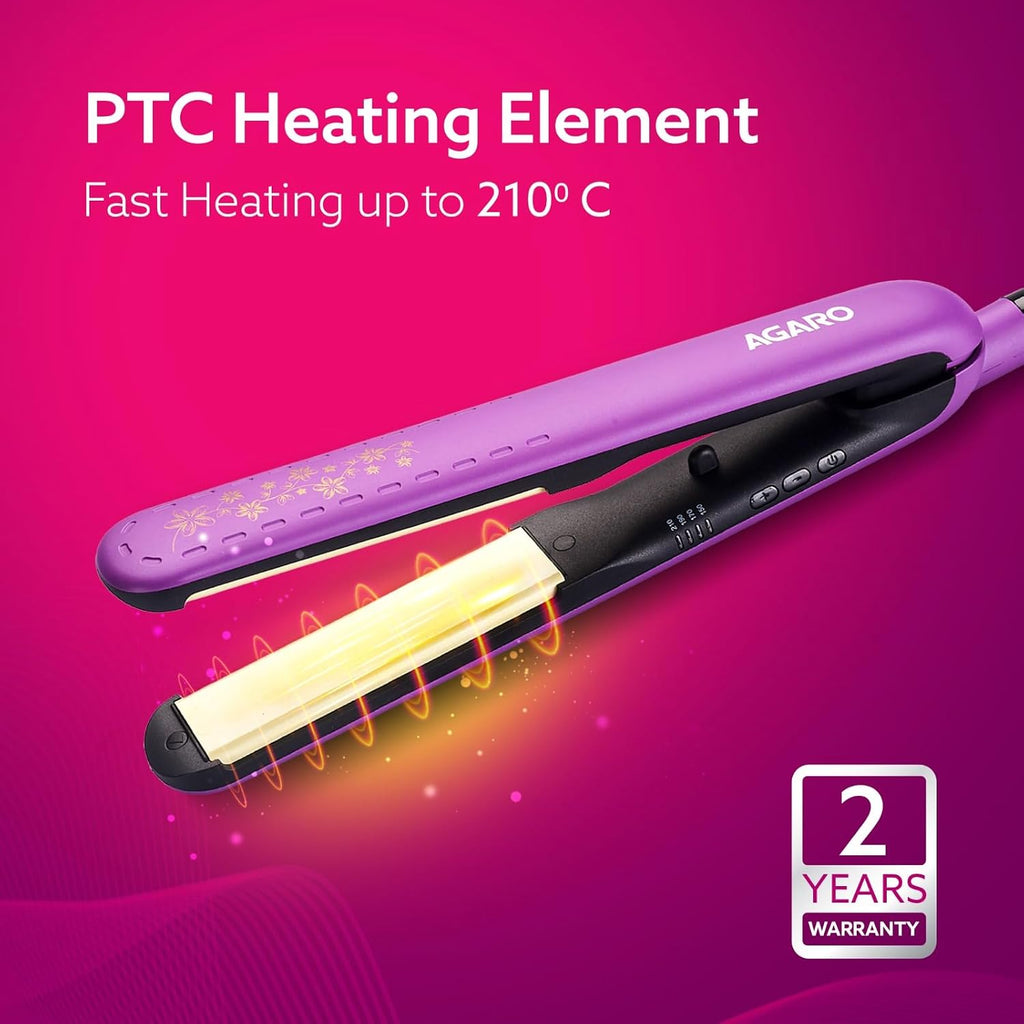 AGARO Hair Straightener, Keratin Infused Ceramic Coated Titanium Plates, Fast Heating, 4 Temperature Settings, Hair Straightening, Hair Styling For Women, Purple