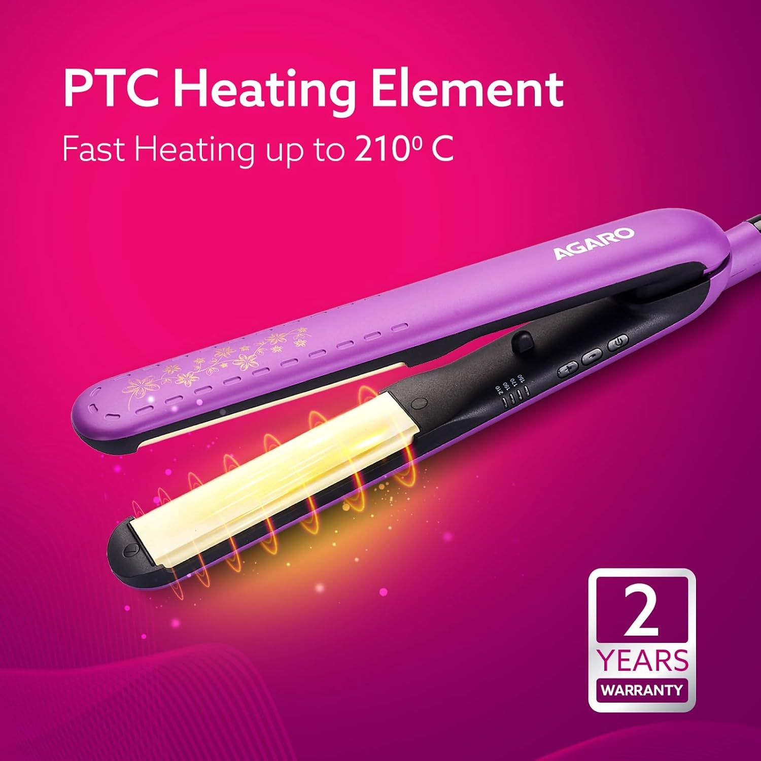 AGARO Hair Straightener, Keratin Infused Ceramic Coated Titanium Plates, Fast Heating, 4 Temperature Settings, Hair Straightening, Hair Styling For Women, Purple