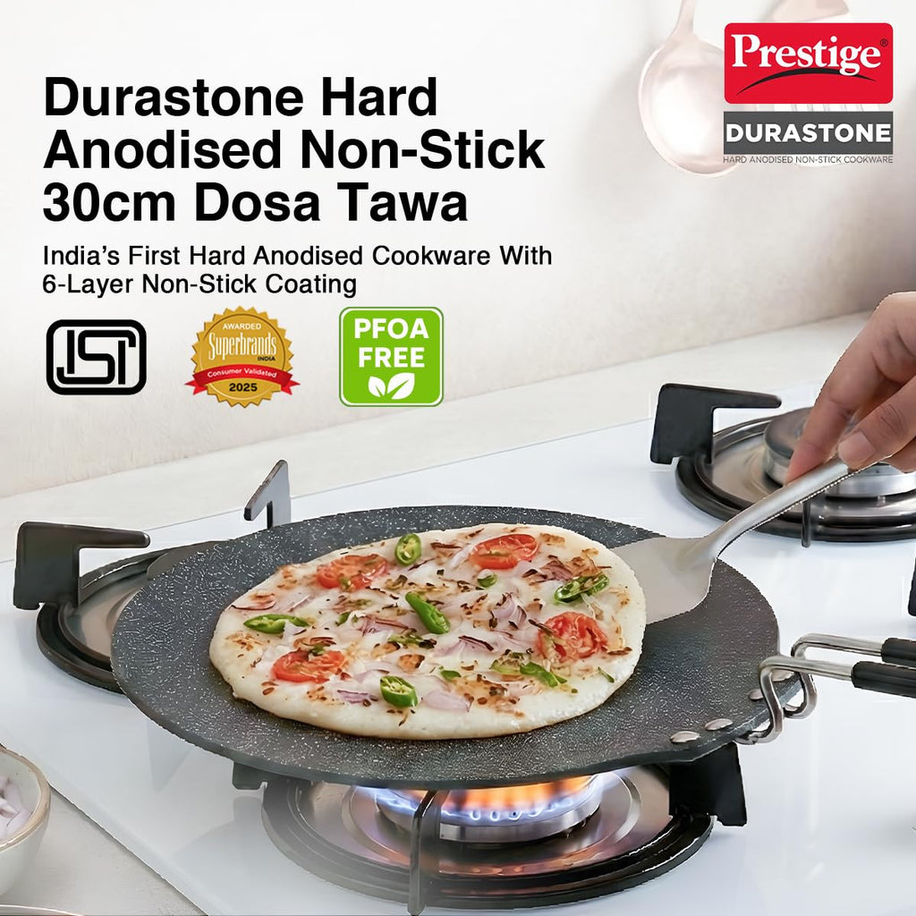Prestige Durastone Hard Anodised Non-Stick Dosa Tawa 30cm|6 Layers Extra Durable Stone Coating|