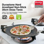 Prestige Durastone Hard Anodised Non-Stick Dosa Tawa 30cm|6 Layers Extra Durable Stone Coating|