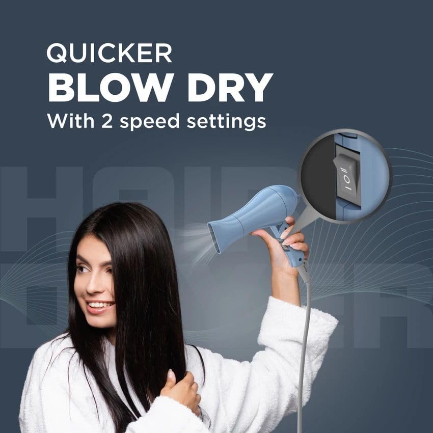 Havells 1000W Foldable Hair Dryer | 2 Heat Settings (Hot/Warm)  | HD1835