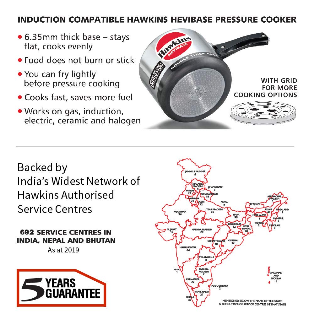 Hawkins Aluminium 3 Litre Hevibase Pressure Cooker,Induction Inner Lid Cooker,Silver(IH30)