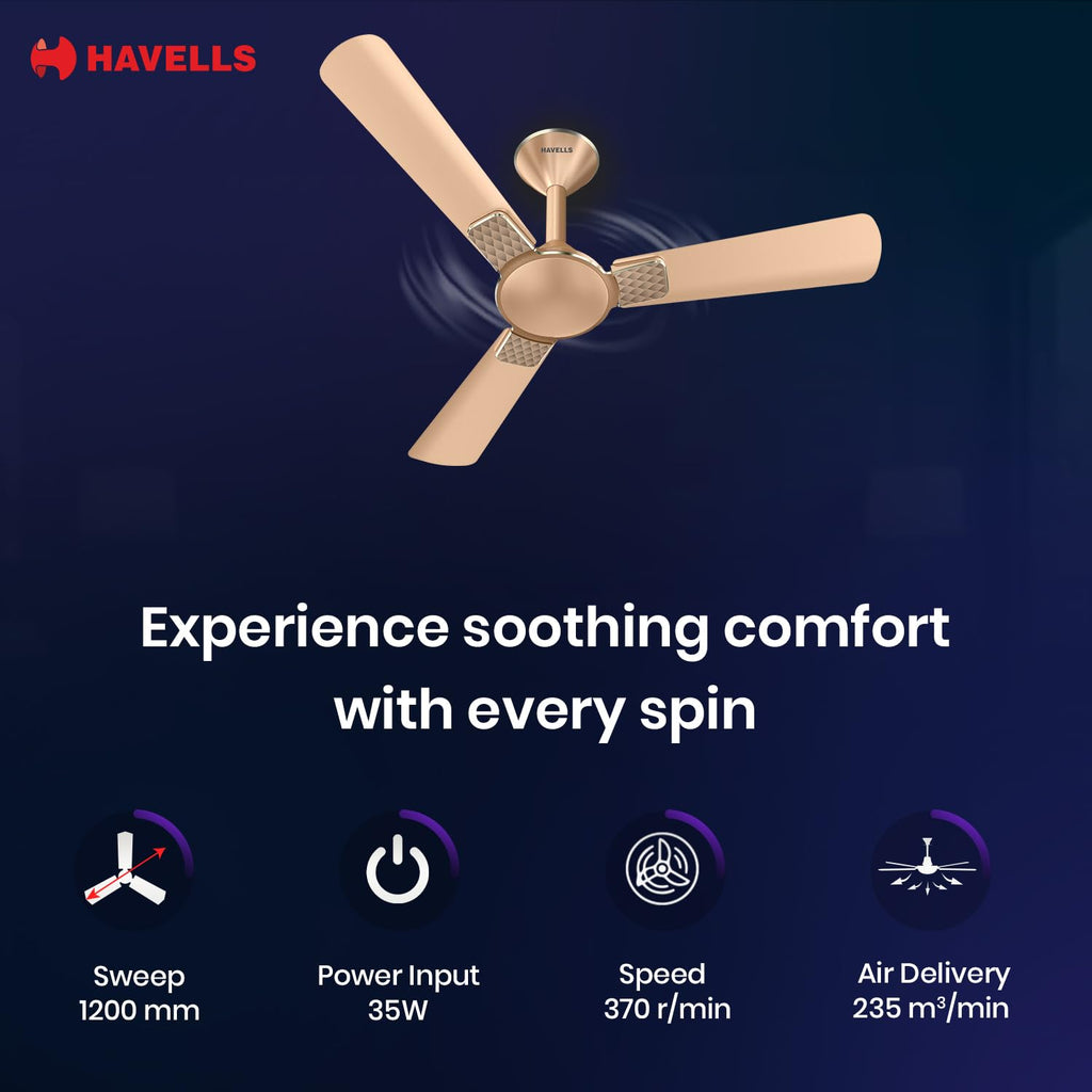 Havells 1200mm Enticer BLDC Prime Ceiling Fan| Compatible with Regulator & Remote| Upto 55% Energy Saving| 100% Copper Motor| 2...