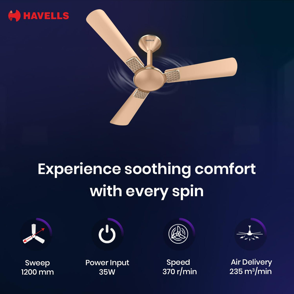 Havells 1200mm Enticer BLDC Prime Ceiling Fan| Compatible with Regulator & Remote| Upto 55% Energy Saving| 100% Copper Motor| 2...