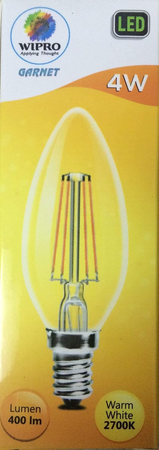 wipro Garnet Base E14 4-Watt LED Bulb (Pack of 4, Yellow)