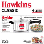 Hawkins Classic 4 Litre Pressure Cooker | Straight Body | Gas Compatible | Ideal for 4–6 persons | ISI Certified | 5 Year Guarantee | Silver (CL40)